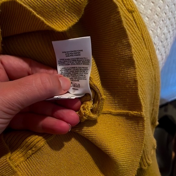 Express Mustard Color Ribbed Dolman Sleeve Keyhole Front Sweater - Picture 3 of 3